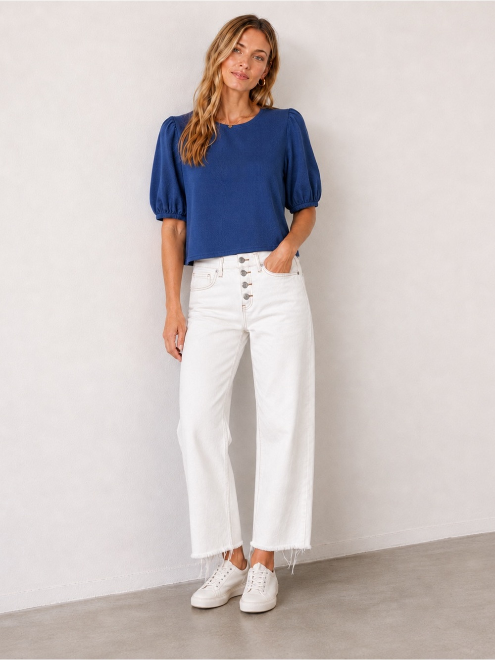 Who What Wear White Straight-Leg Button-Fly Jeans